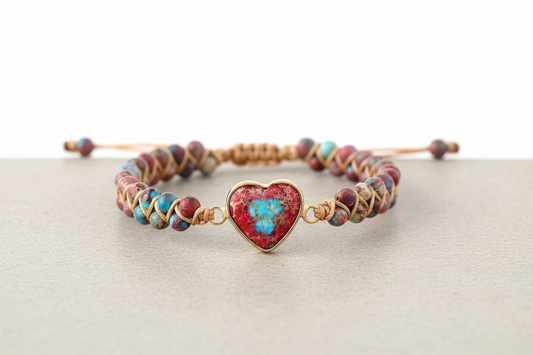 Imperial Jasper Heart Charm Macrame Bracelet