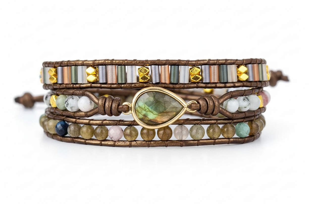 Labradorite & Rhinestone Wrap Bracelet