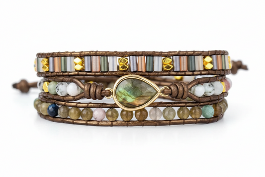 Labradorite & Rhinestone Wrap Bracelet