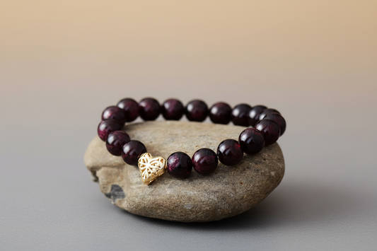 Garnet Heart Charm Premium Bracelet