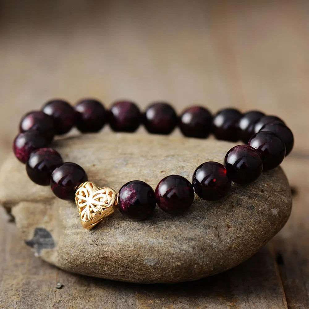 Garnet Heart Charm Premium Bracelet