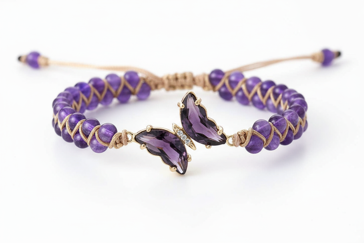 Amethyst Crystal Butterfly Bracelet