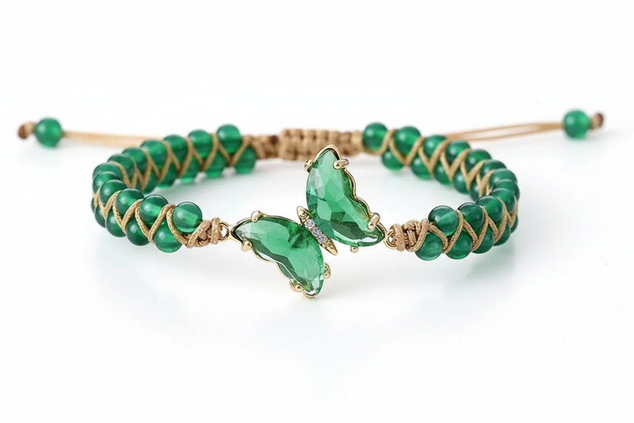 Green Agate Crystal Butterfly Bracelet