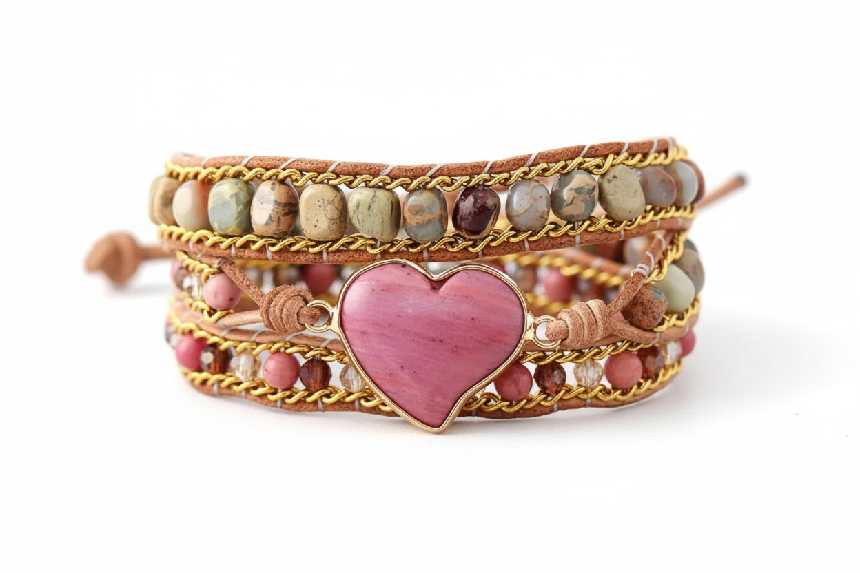 Rhodonite Heart Wrap Bracelet