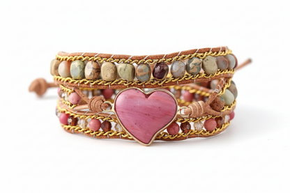 Rhodonite Heart Wrap Bracelet