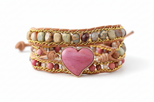 Rhodonite Heart Wrap Bracelet
