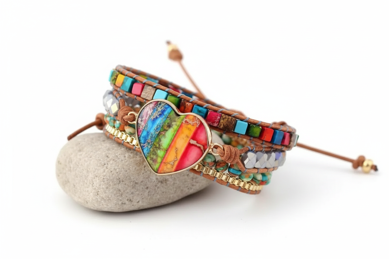 7 Chakra Heart Wrap Bracelet