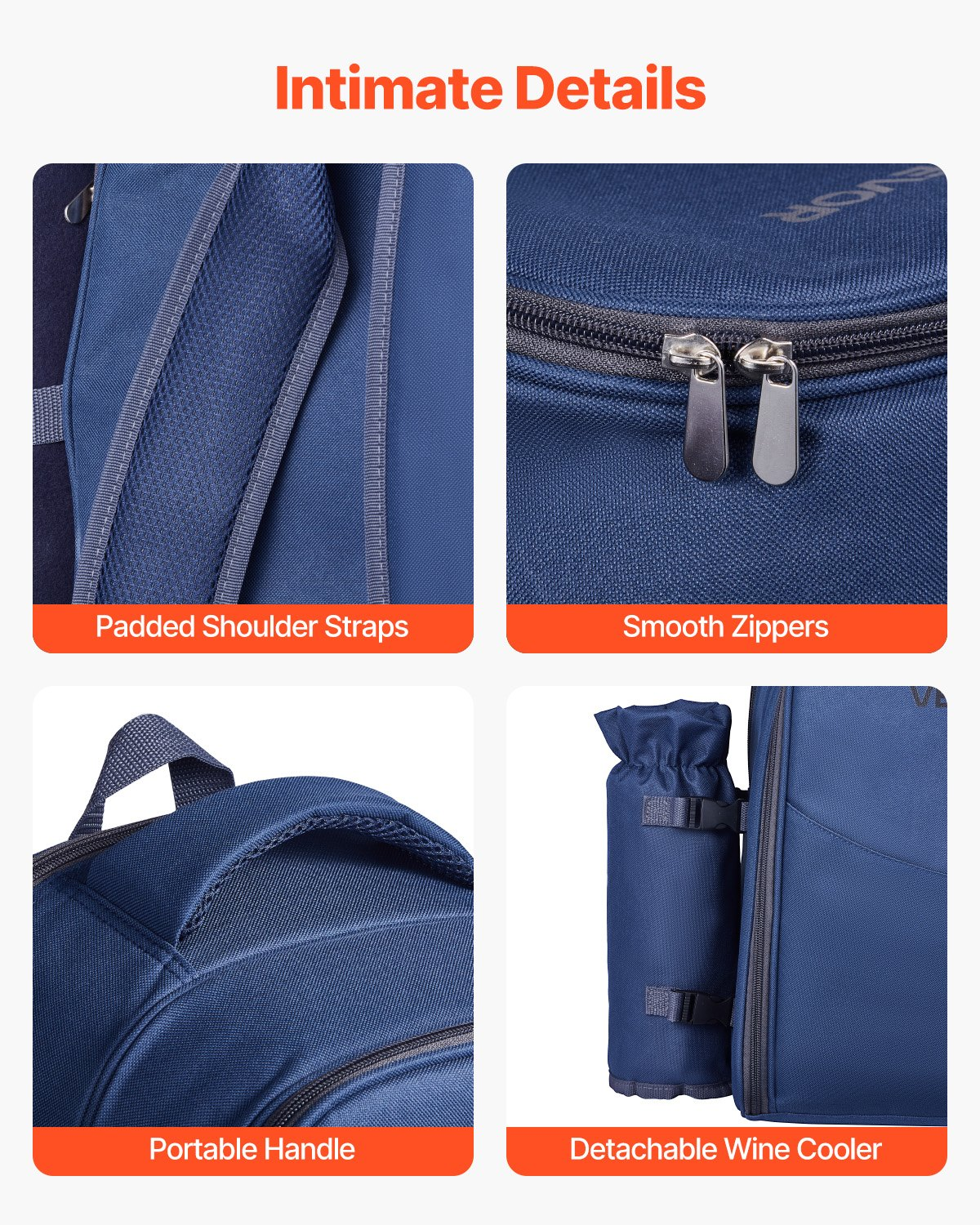 VEVOR Picnic Backpack for 2 - Insulated Cooler, Wine Holder, Blanket, Plates & Cutlery Set - Navy Blue