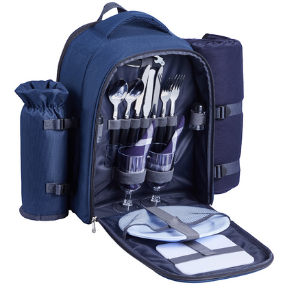 VEVOR Picnic Backpack for 2 - Insulated Cooler, Wine Holder, Blanket, Plates & Cutlery Set - Navy Blue
