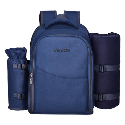 VEVOR Picnic Backpack for 2 - Insulated Cooler, Wine Holder, Blanket, Plates & Cutlery Set - Navy Blue