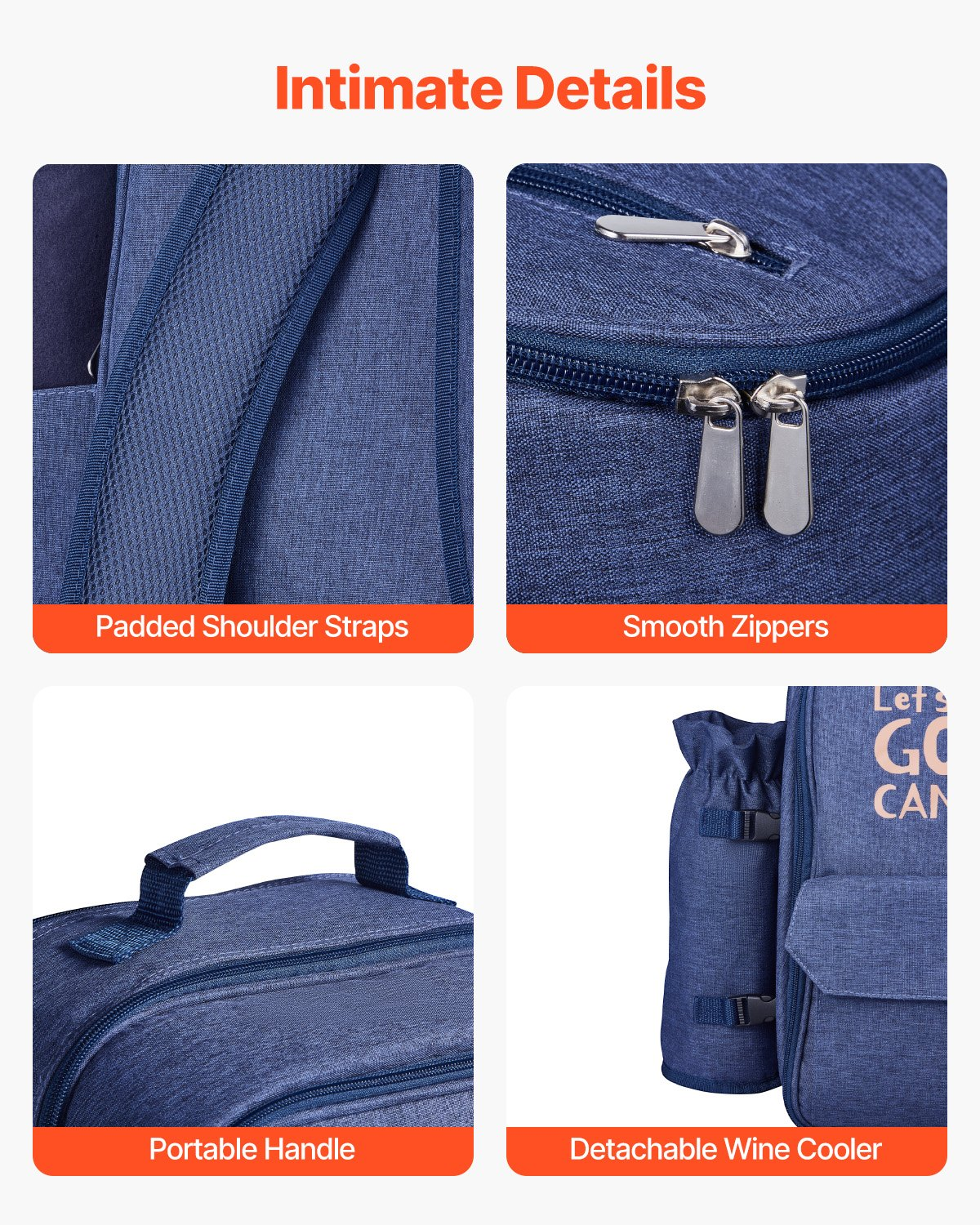 VEVOR Picnic Backpack for 4 with Insulated Cooler, Detachable Bottle Holder, Blanket, Plates & Cutlery - Navy Blue