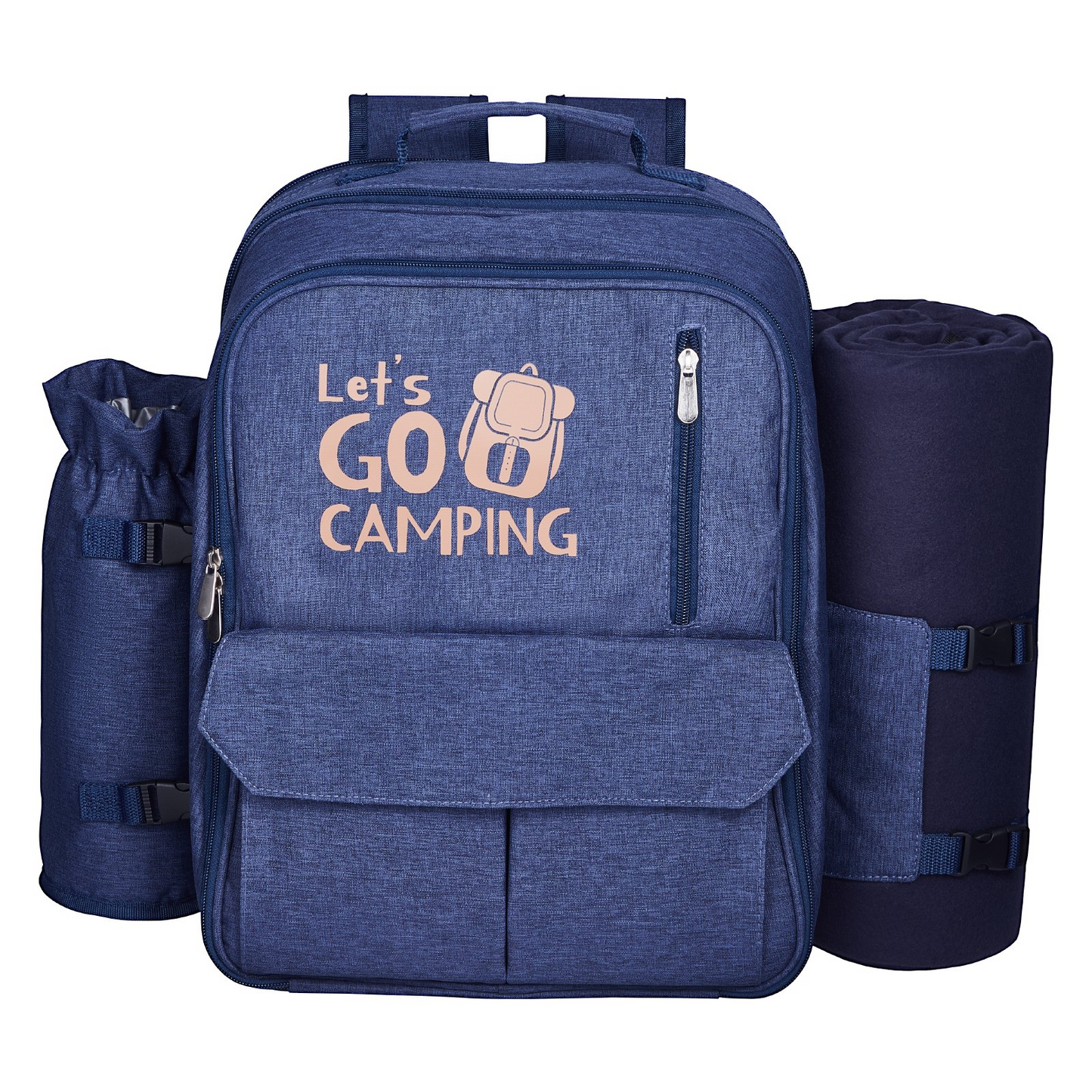 VEVOR Picnic Backpack for 4 with Insulated Cooler, Detachable Bottle Holder, Blanket, Plates & Cutlery - Navy Blue