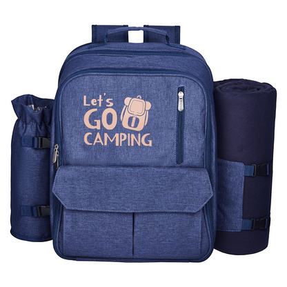 VEVOR Picnic Backpack for 4 with Insulated Cooler, Detachable Bottle Holder, Blanket, Plates & Cutlery - Navy Blue
