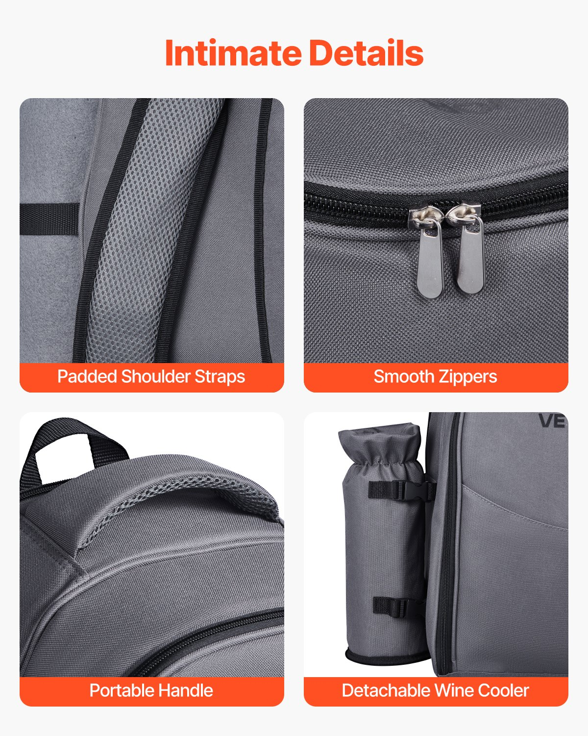 VEVOR Picnic Backpack for 2 with Insulated Compartment, Detachable Wine Holder & Cutlery Set - Perfect for Hiking & Camping, Grey