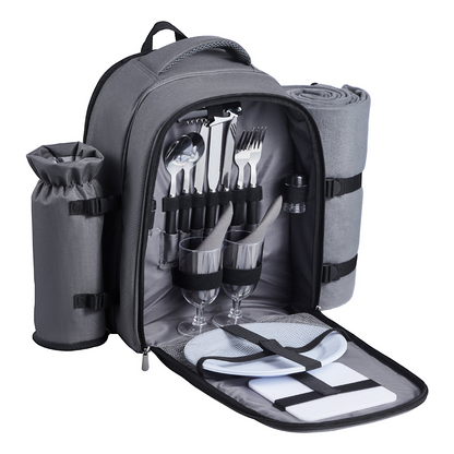 VEVOR Picnic Backpack for 2 with Insulated Compartment, Detachable Wine Holder & Cutlery Set - Perfect for Hiking & Camping, Grey