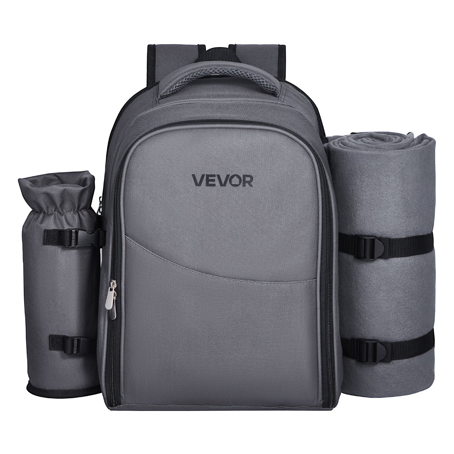 VEVOR Picnic Backpack for 2 with Insulated Compartment, Detachable Wine Holder & Cutlery Set - Perfect for Hiking & Camping, Grey