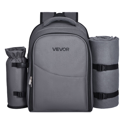 VEVOR Picnic Backpack for 2 with Insulated Compartment, Detachable Wine Holder & Cutlery Set - Perfect for Hiking & Camping, Grey