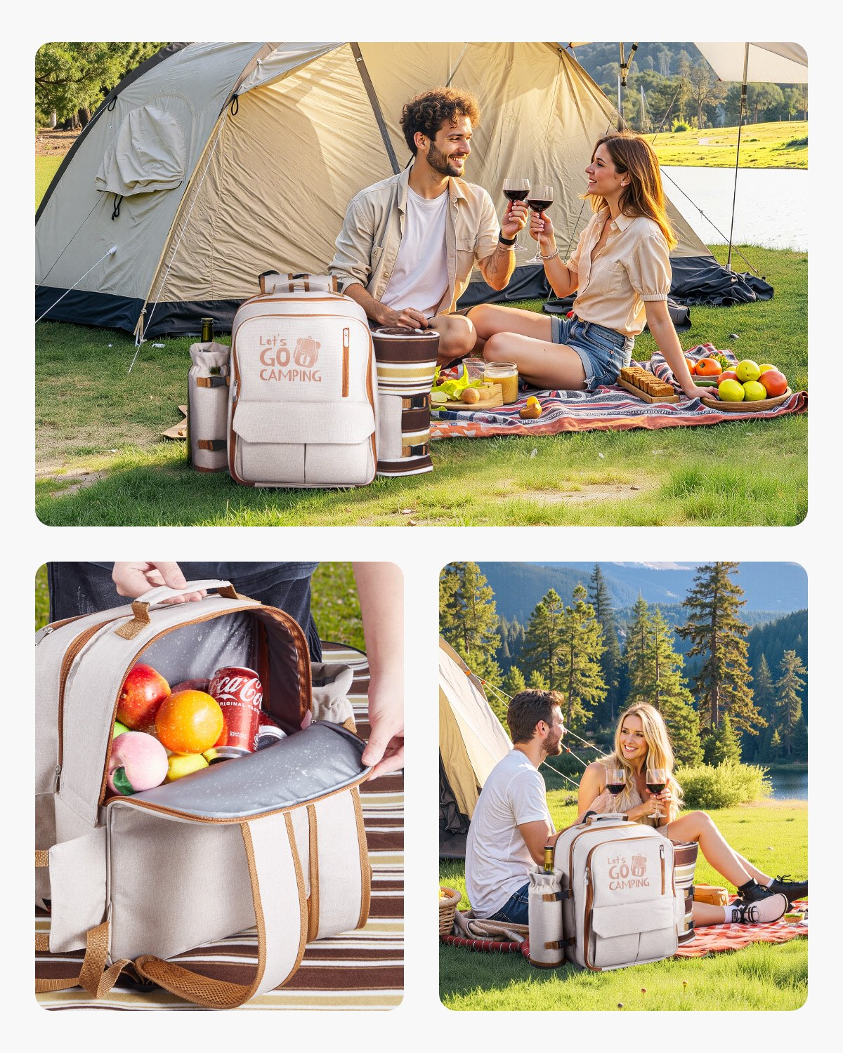 VEVOR Picnic Backpack for 4 with Insulated Cooler Compartment, Detachable Wine Holder, Lightweight Blanket, Plates & Cutlery Set – Perfect for Beach, Hiking, Camping & Outdoor Adventures