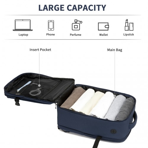 Kono 20L Cabin Backpack with Red Trim - Fits 15.6” Laptop, Water-Resistant Travel Daypack with Luggage Strap - Navy