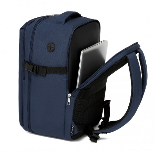 Kono 20L Cabin Backpack with Red Trim - Fits 15.6” Laptop, Water-Resistant Travel Daypack with Luggage Strap - Navy