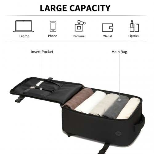 Kono Urban Smart 15L Carry-On Backpack with Luggage Strap – Ideal for Travel, Work & Daily Commute - Black