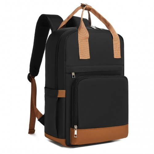 Kono Casual Contemporary Backpack with Laptop Sleeve & Padded Straps - Black and Brown