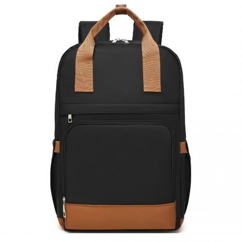 Kono Casual Contemporary Backpack with Laptop Sleeve & Padded Straps - Black and Brown