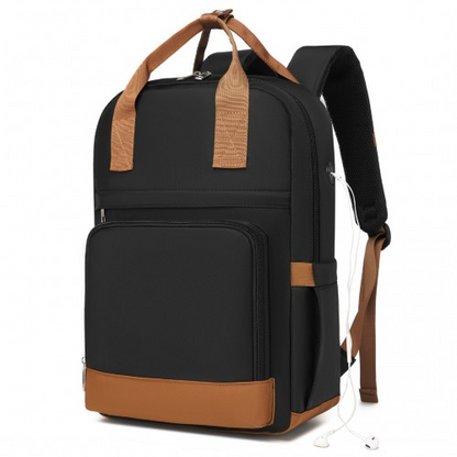 Kono Casual Contemporary Backpack with Laptop Sleeve & Padded Straps - Black and Brown