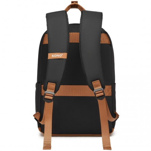 Kono Casual Contemporary Backpack with Laptop Sleeve & Padded Straps - Black and Brown