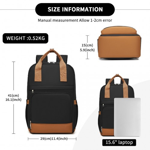Kono Casual Contemporary Backpack with Laptop Sleeve & Padded Straps - Black and Brown