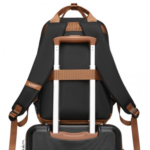 Kono Casual Contemporary Backpack with Laptop Sleeve & Padded Straps - Black and Brown