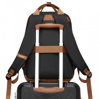 Kono Casual Contemporary Backpack with Laptop Sleeve & Padded Straps - Black and Brown
