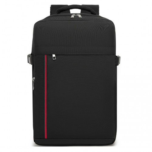 Kono 20L Cabin Backpack with Red Trim for 15.6” Laptop – Water-Resistant Travel Daypack with Luggage Strap - Black