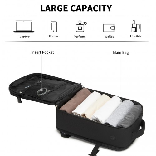 Kono 20L Cabin Backpack with Red Trim for 15.6” Laptop – Water-Resistant Travel Daypack with Luggage Strap - Black