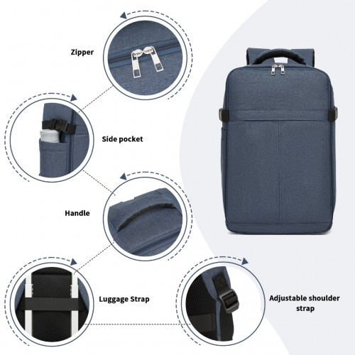 Kono Urban Smart 15L Carry-On Backpack with Luggage Strap – Ideal for Travel, Work & Daily Commute - Navy