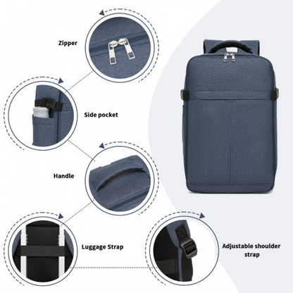 Kono Urban Smart 15L Carry-On Backpack with Luggage Strap – Ideal for Travel, Work & Daily Commute - Navy