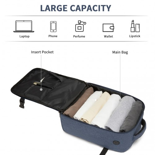 Kono Urban Smart 15L Carry-On Backpack with Luggage Strap – Ideal for Travel, Work & Daily Commute - Navy