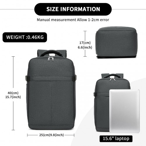 Kono Urban Smart 15L Carry-On Backpack with Luggage Strap – Ideal for Travel, Work & Daily Commute - Dark Grey
