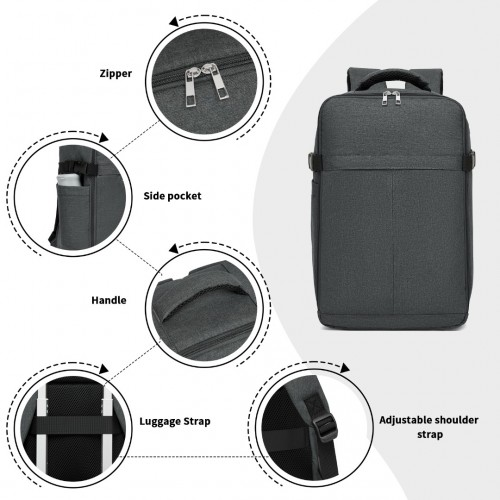 Kono Urban Smart 15L Carry-On Backpack with Luggage Strap – Ideal for Travel, Work & Daily Commute - Dark Grey