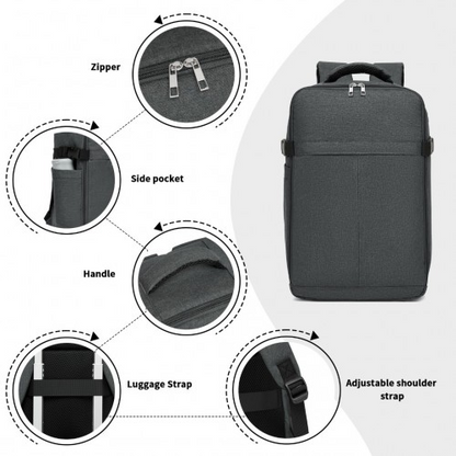 Kono Urban Smart 15L Carry-On Backpack with Luggage Strap – Ideal for Travel, Work & Daily Commute - Dark Grey