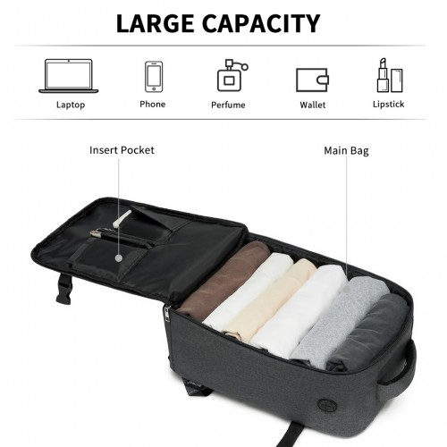 Kono Urban Smart 15L Carry-On Backpack with Luggage Strap – Ideal for Travel, Work & Daily Commute - Dark Grey