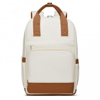 Kono Casual Contemporary Backpack with Laptop Sleeve & Padded Straps for Daily Commute - Cream and Brown