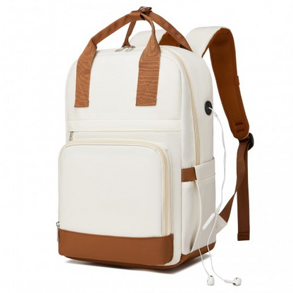 Kono Casual Contemporary Backpack with Laptop Sleeve & Padded Straps for Daily Commute - Cream and Brown