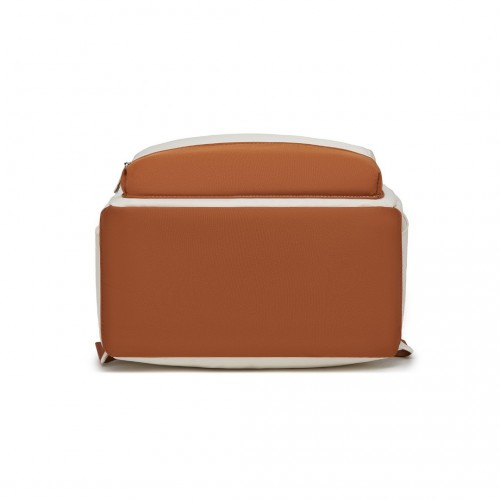 Kono Casual Contemporary Backpack with Laptop Sleeve & Padded Straps for Daily Commute - Cream and Brown