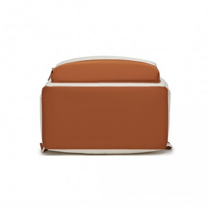 Kono Casual Contemporary Backpack with Laptop Sleeve & Padded Straps for Daily Commute - Cream and Brown