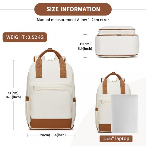 Kono Casual Contemporary Backpack with Laptop Sleeve & Padded Straps for Daily Commute - Cream and Brown
