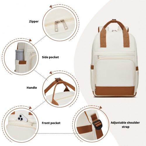 Kono Casual Contemporary Backpack with Laptop Sleeve & Padded Straps for Daily Commute - Cream and Brown