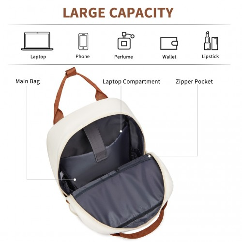 Kono Casual Contemporary Backpack with Laptop Sleeve & Padded Straps for Daily Commute - Cream and Brown