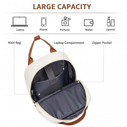 Kono Casual Contemporary Backpack with Laptop Sleeve & Padded Straps for Daily Commute - Cream and Brown