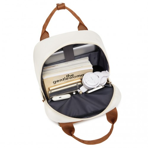 Kono Casual Contemporary Backpack with Laptop Sleeve & Padded Straps for Daily Commute - Cream and Brown